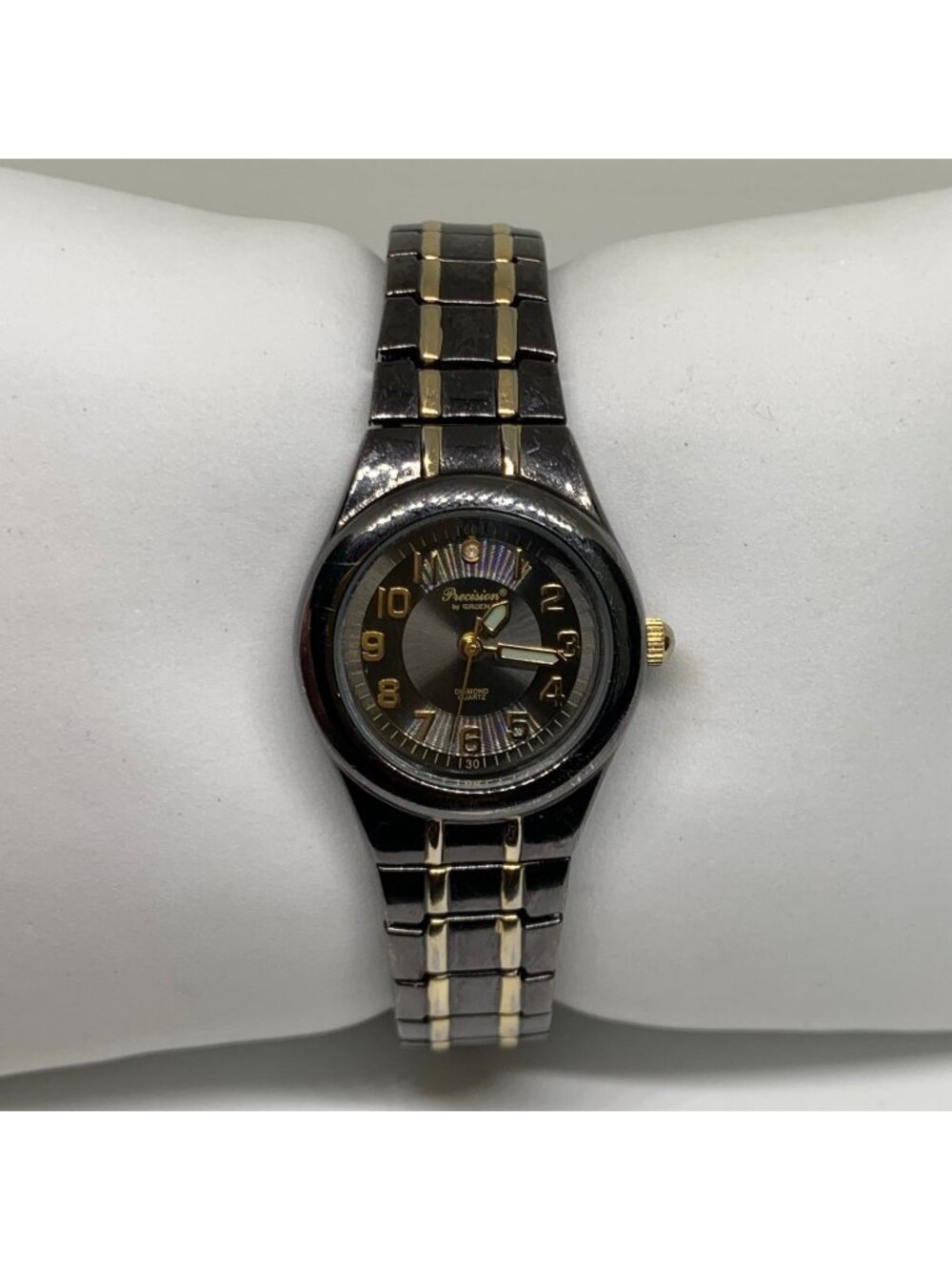 Precision by Gruen Diamond quartz women watch black gold tone 25mm 6.5” running